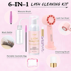 EMEDA lash shampoo bottle close-up highlighting oil-free gentle formula