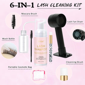EMEDA 60ml lash shampoo bottle close-up of label highlighting oil-free gentle cleanser benefits