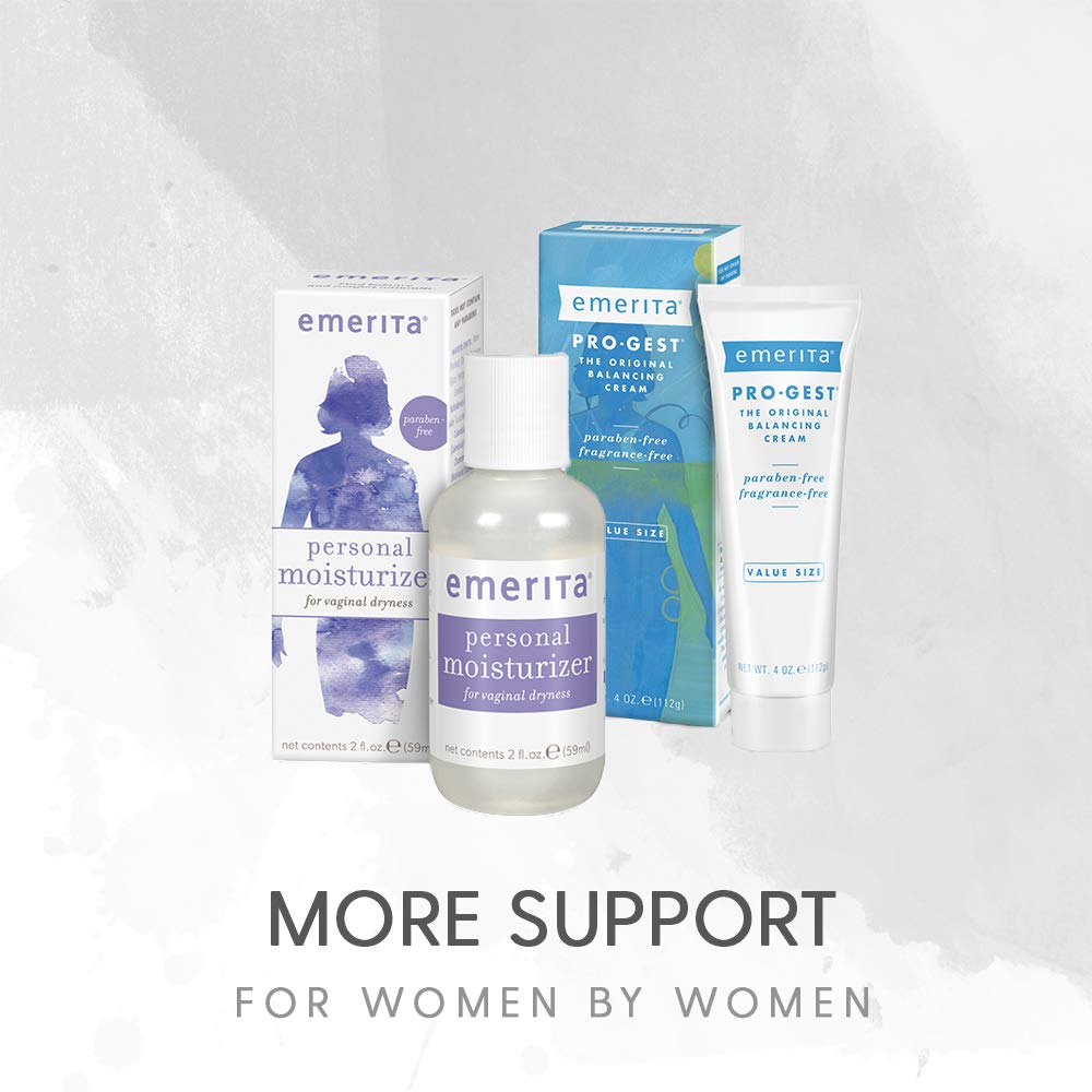 Emerita cream on bathroom shelf lifestyle shot showing daily routine ease and neat packaging