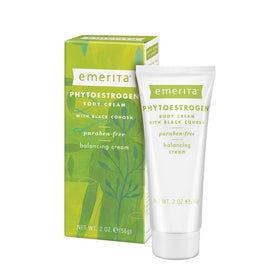 Emerita Phytoestrogen Body Cream front jar showing label and compact size benefit