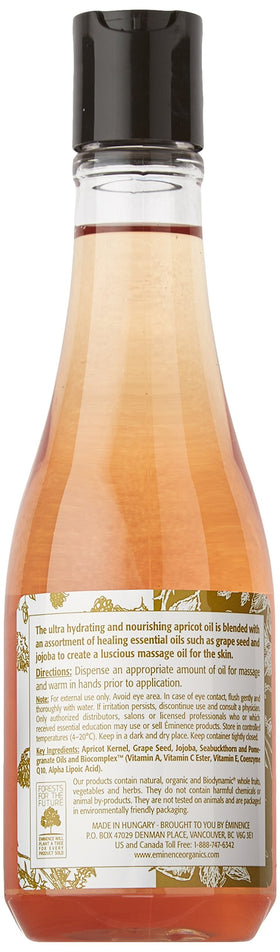 Eminence Apricot Body Oil droplet on skin highlighting lightweight absorption and softening