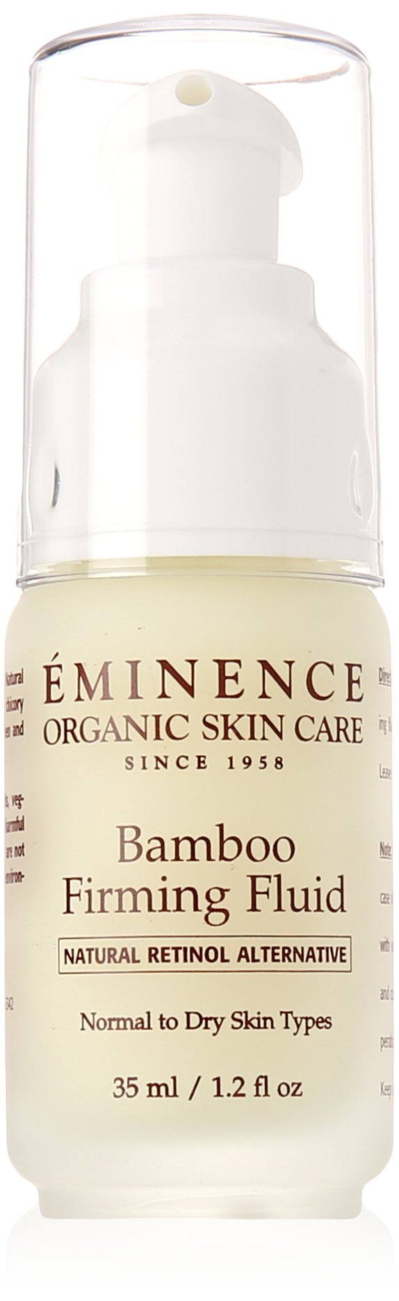 Eminence Bamboo Firming Fluid front bottle showing label and size, demonstrates premium skincare