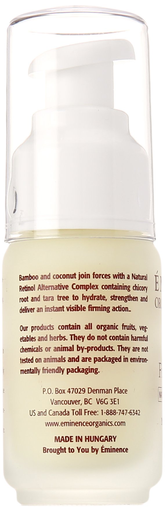 Eminence Bamboo Firming Fluid pump dispensing texture on hand, shows lightweight absorbent benefit