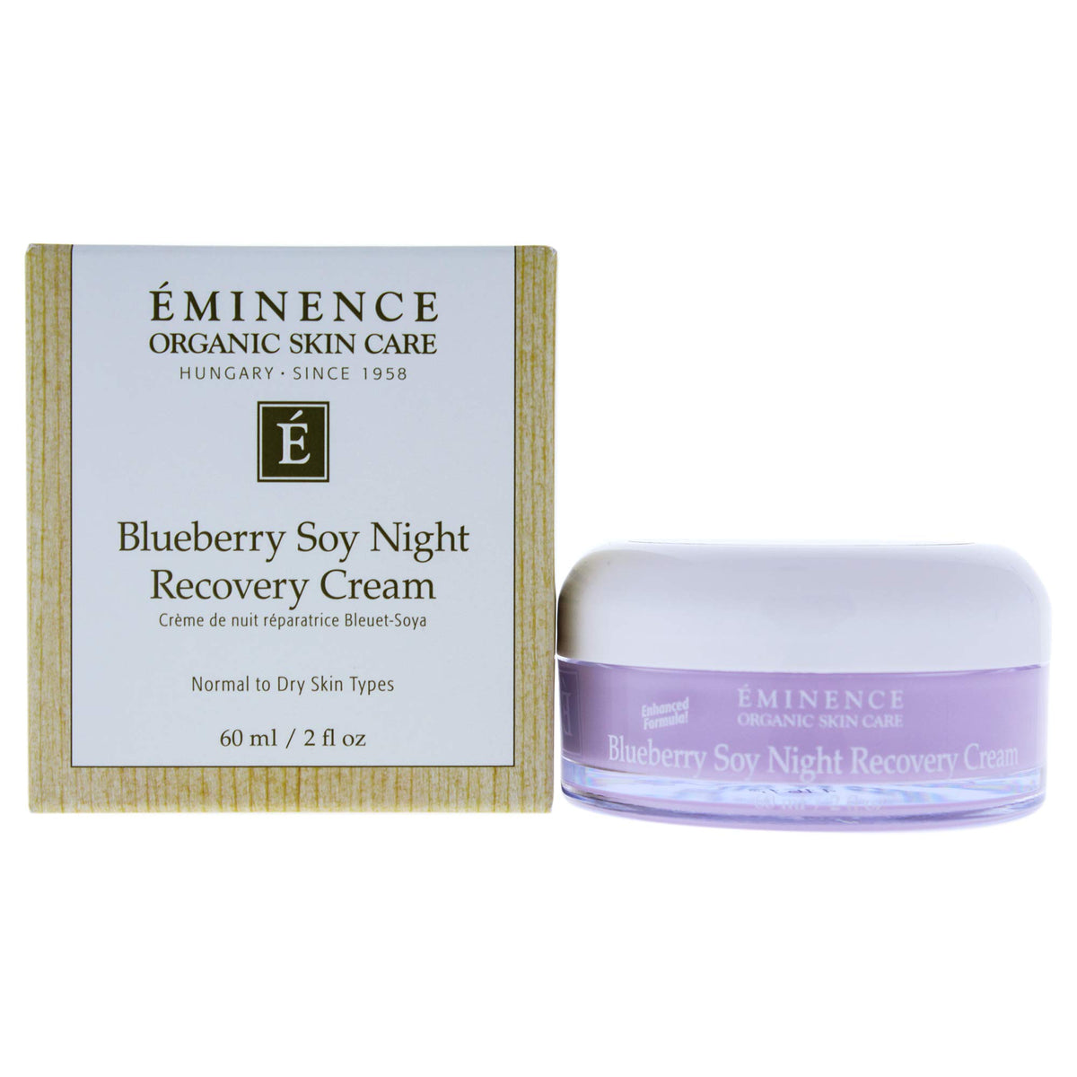 Eminence jar front view showing label and product size ideal for nightly use