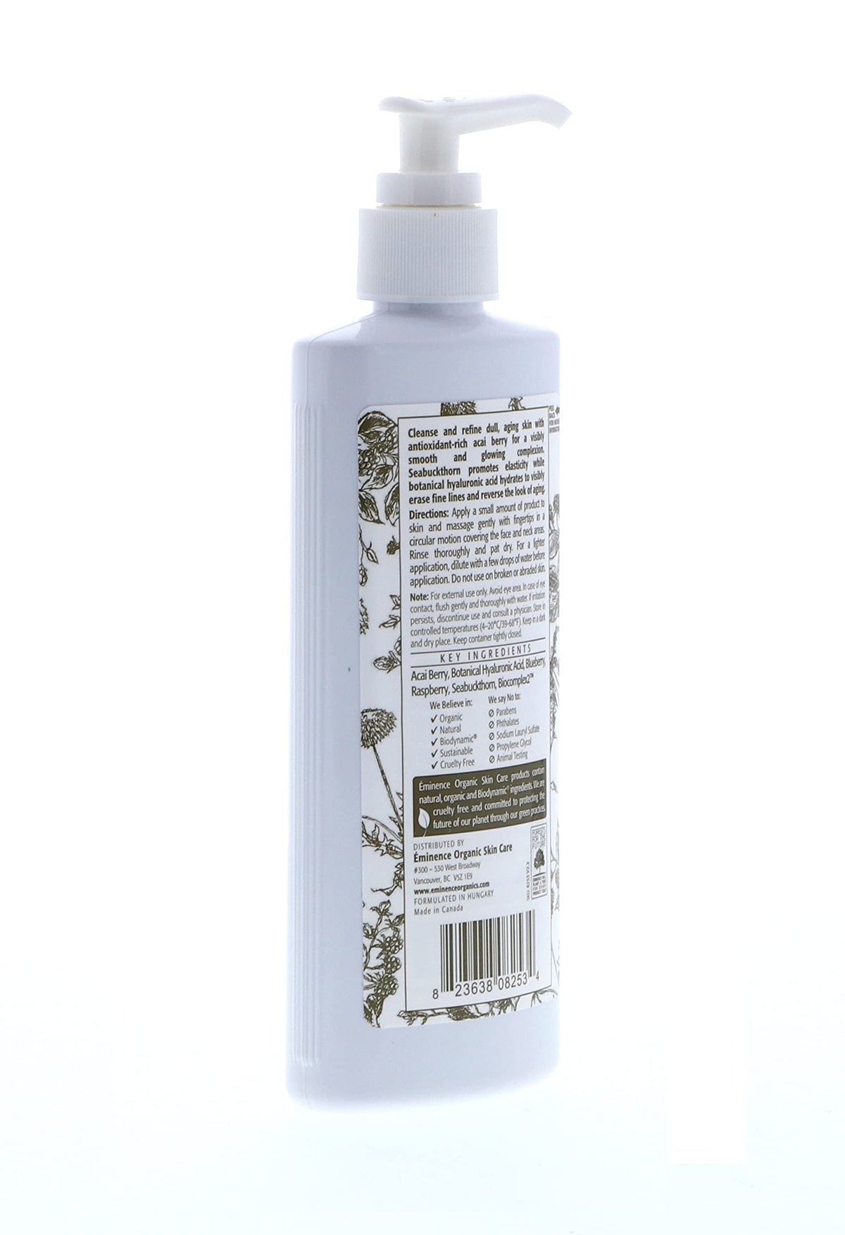 Eminence bottle staged by a basin showing real-use routine benefit