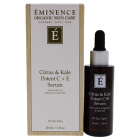Eminence front bottle showing branding and full packaging, highlights purity