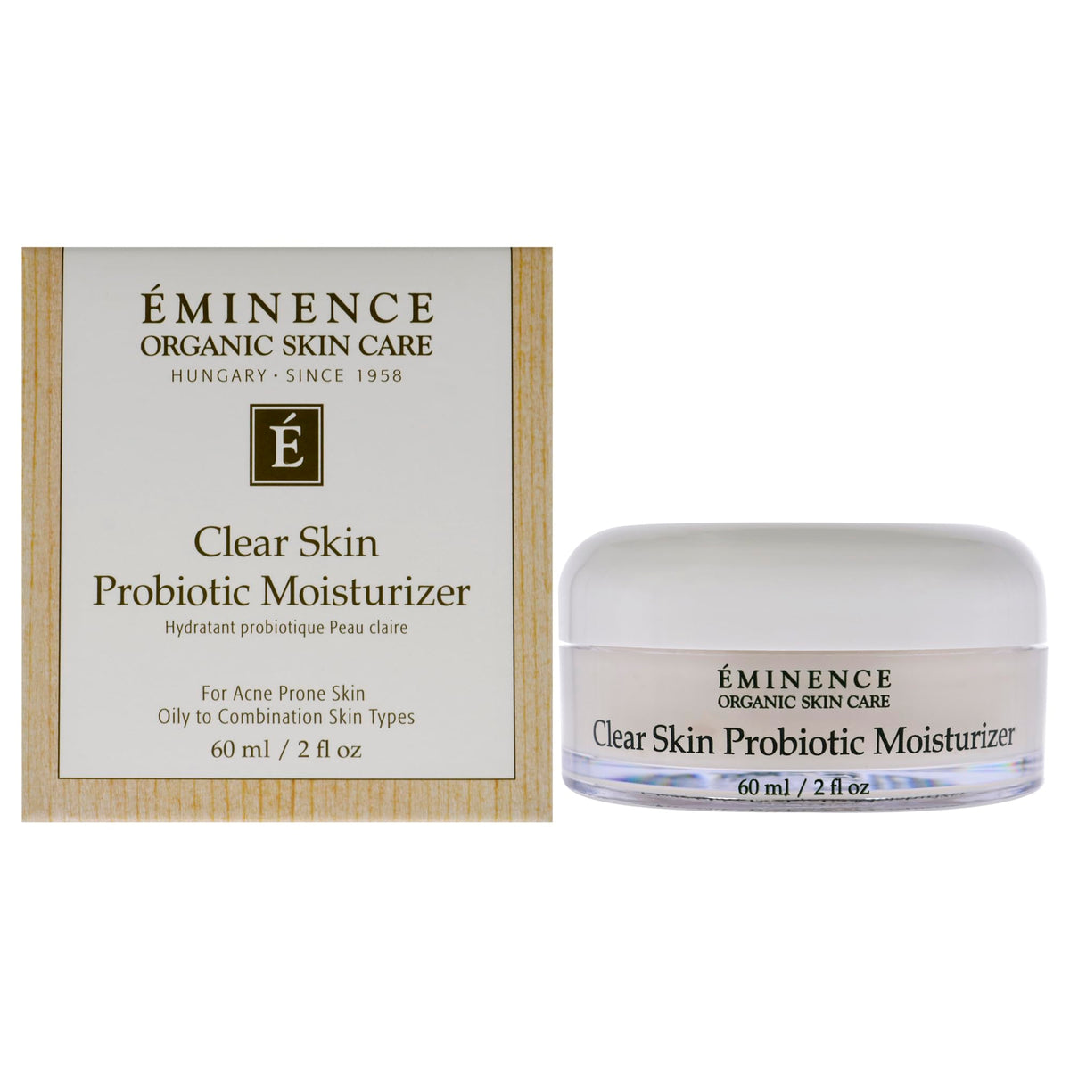 Eminence front packaging tube showing size and branding, highlights clarifying hydration