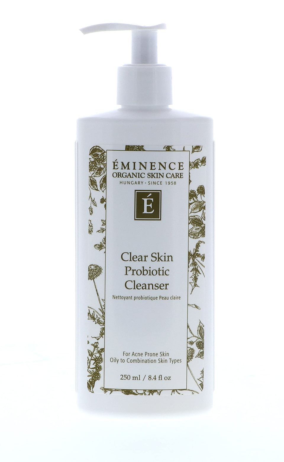 Eminence front tube showing cleanser packaging and clear formulation benefits