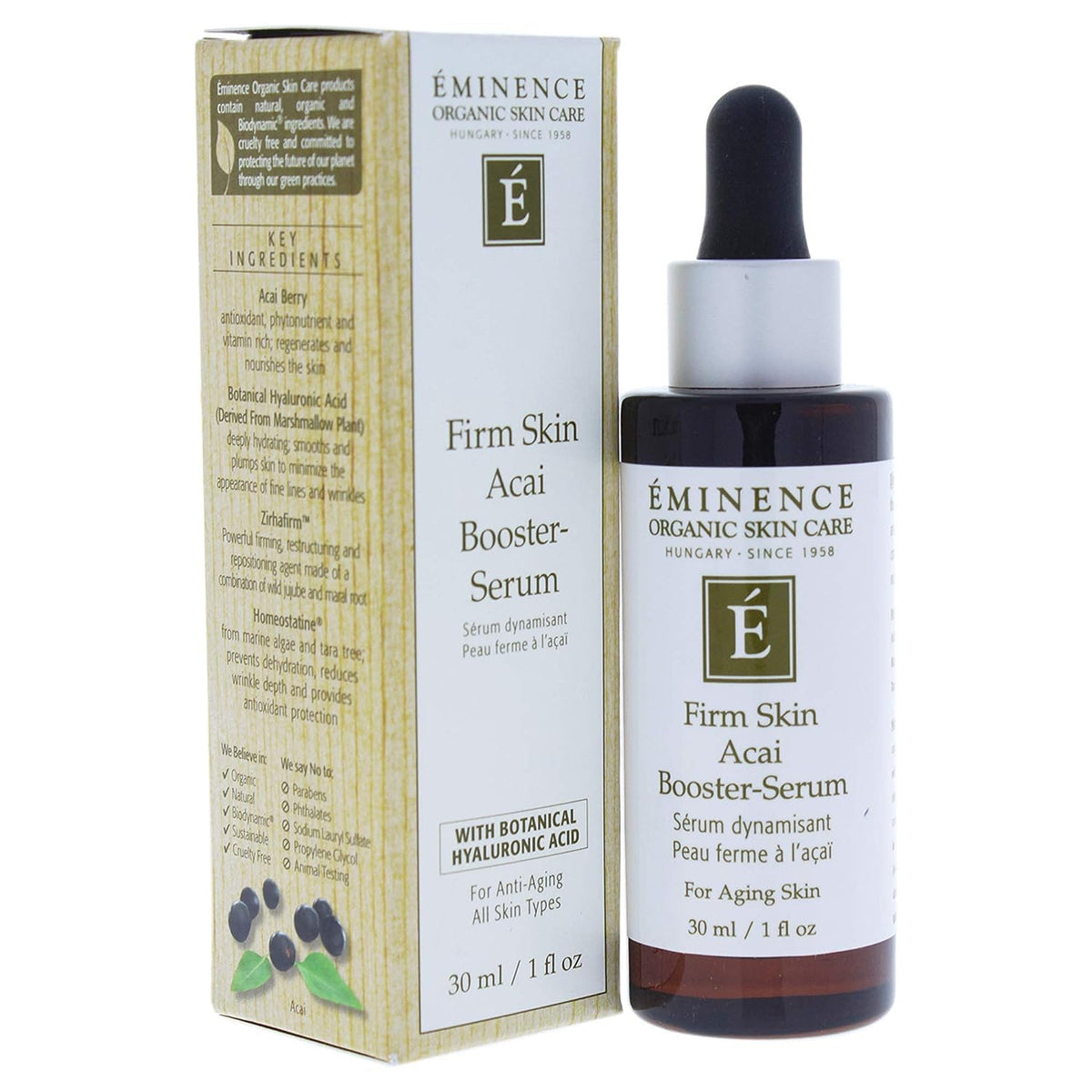 Eminence front packaging showing serum bottle and brand benefits