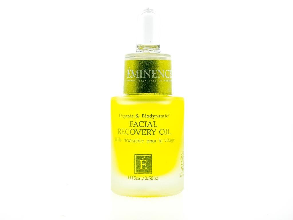 Eminence bottle front view showing packaging and nourishing recovery oil benefits