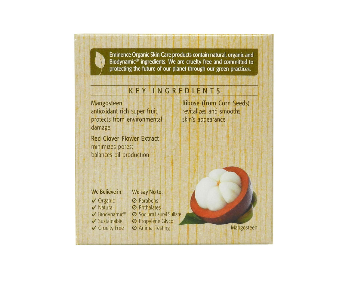 Eminence moisturizer applied on hand showing absorption and matte benefit