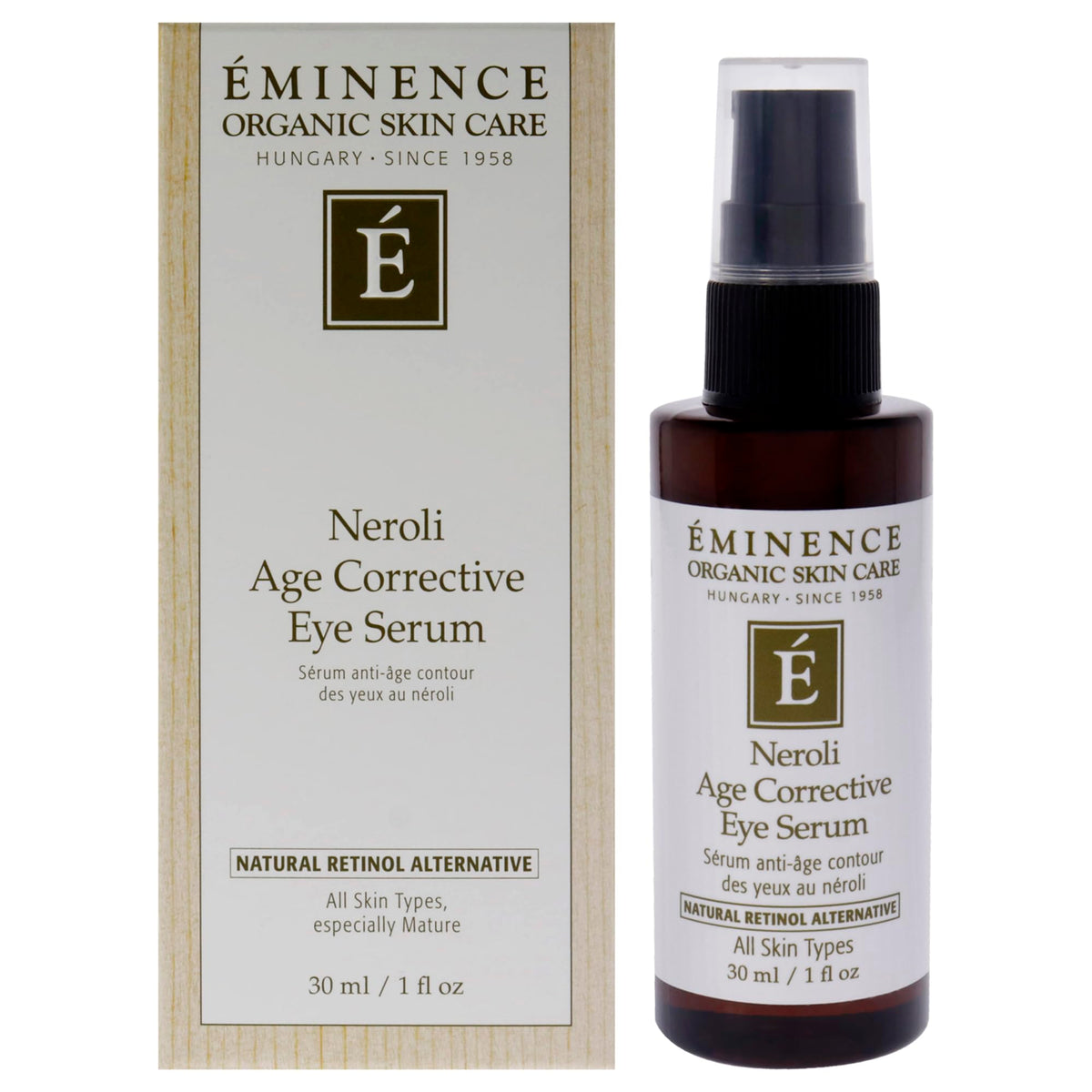 Eminence bottle front packaging showing label, conveys brand trust and product clarity