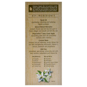 Close-up neroli blossoms next to Eminence bottle, botanical conditioning benefit
