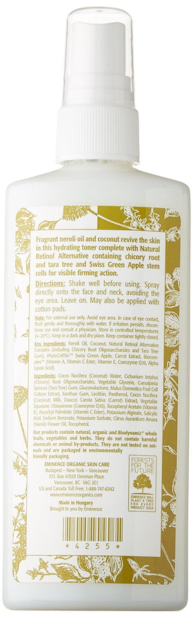 Eminence neroli mist closeup spray action demonstrates fine mist application for instant hydration