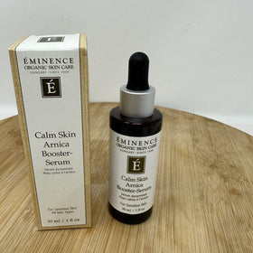 Eminence serum bottle on bathroom vanity, promoting daily routine calm