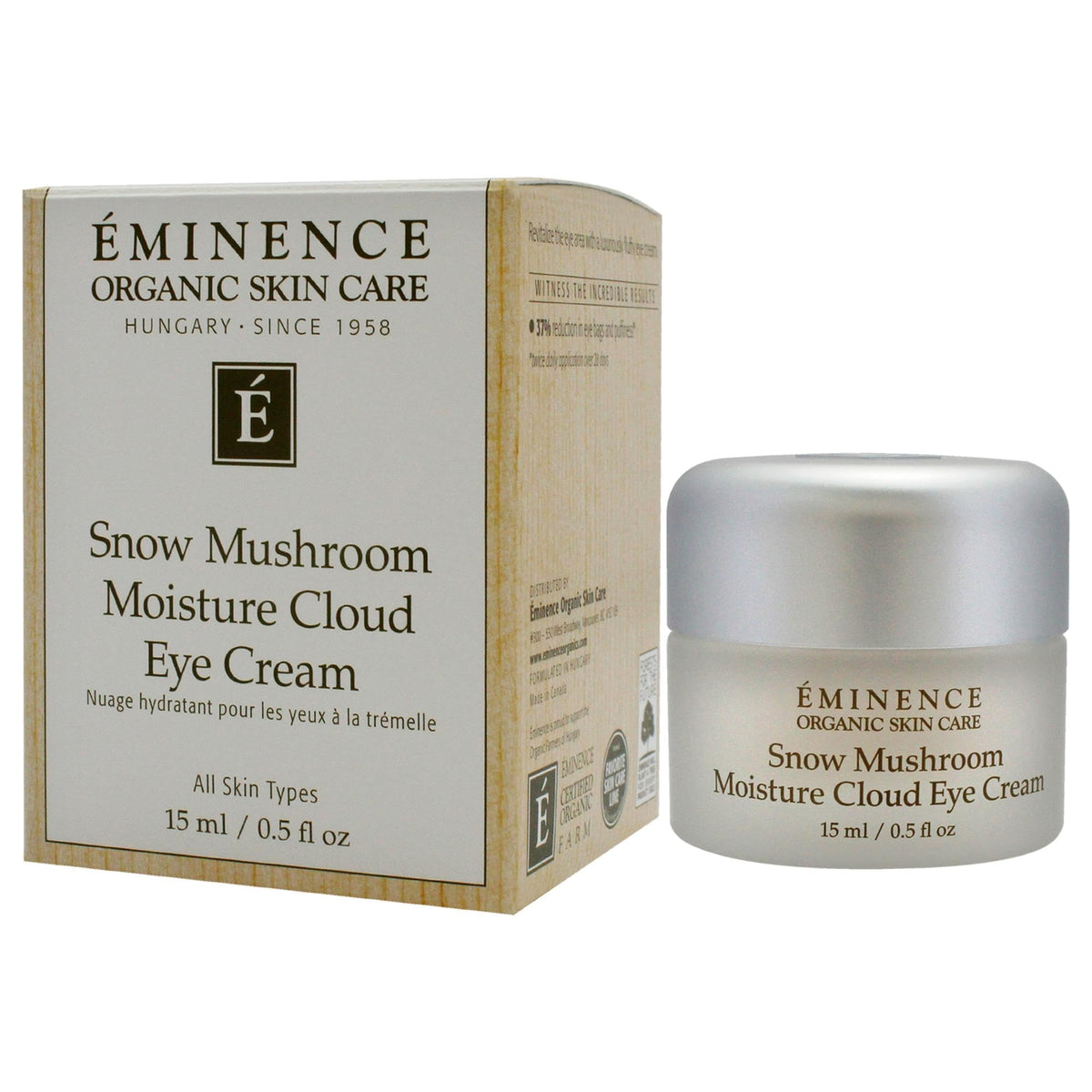 Eminence size comparison with fingers showing 0.5 fl oz compact jar for travel