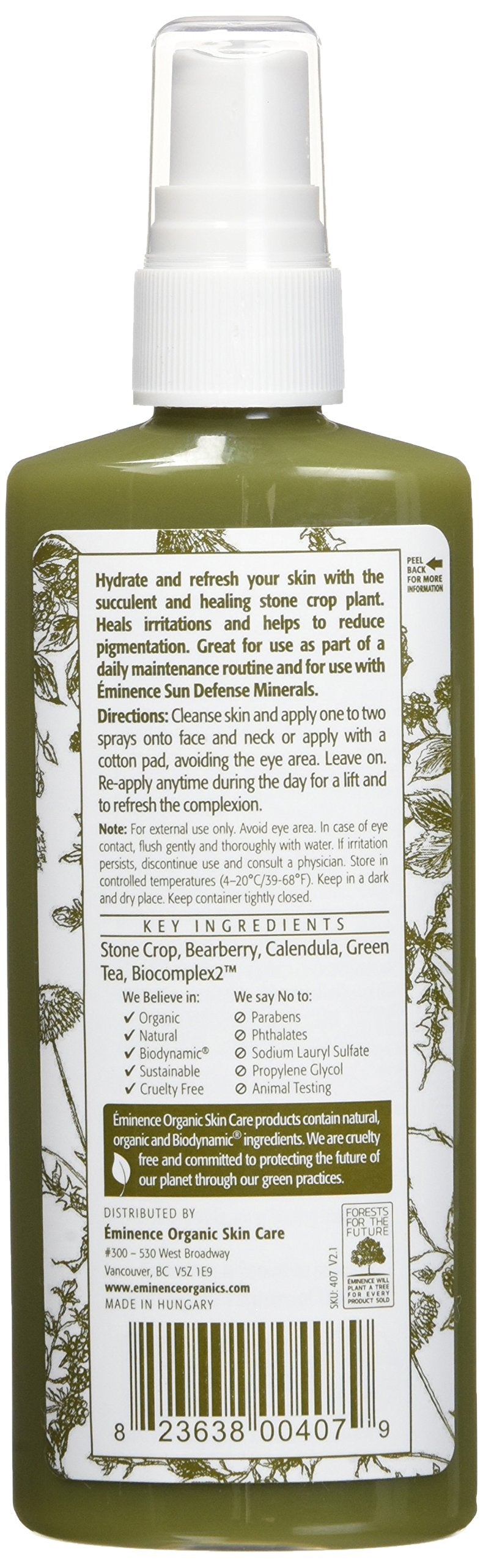 Eminence facial mist spritz in use delivering instant hydration and luminous finish