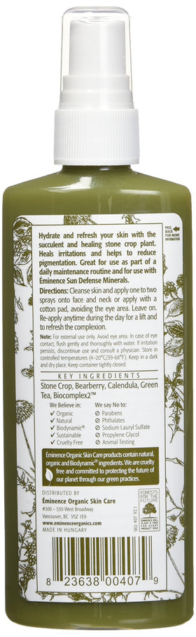 Eminence facial mist spritz in use delivering instant hydration and luminous finish