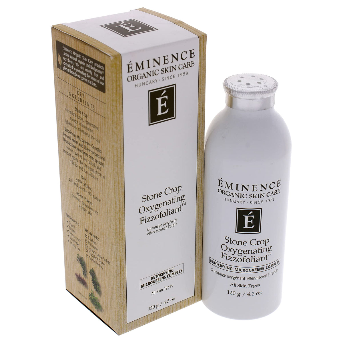 Eminence jar beside a coin for scale showing 4.2 oz size and travel readiness
