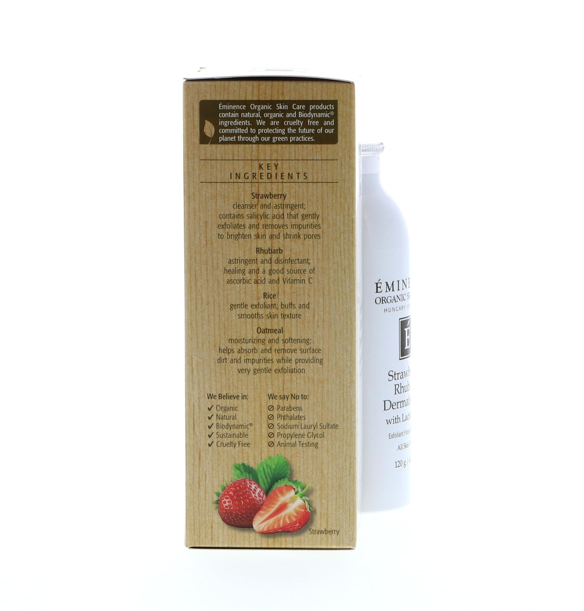 Eminence with strawberries and rhubarb illustrating antioxidant botanicals and freshness
