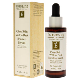 Eminence bottle beside willow branch highlighting natural willow bark clarifying benefits