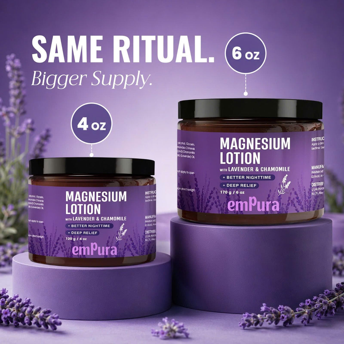 EMPURA label close-up showing lavender and chamomile calming benefit