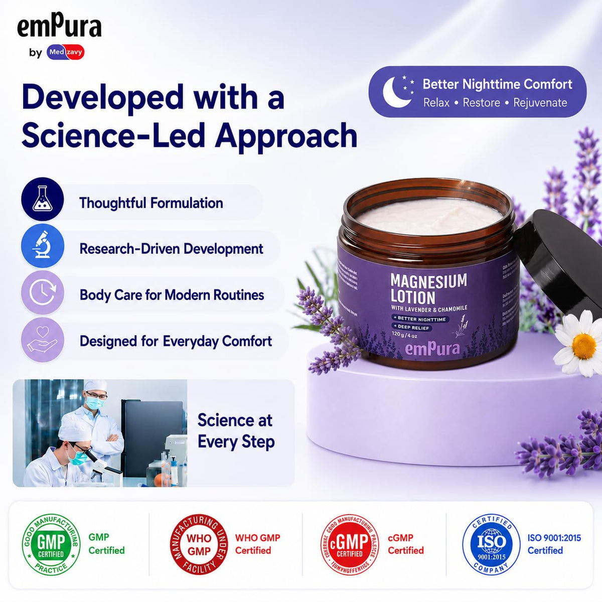 EMPURA bedside scene suggesting relaxation and nighttime ritual benefit