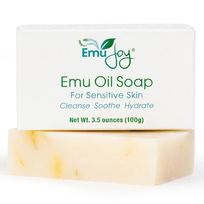 Emu Joy front packaging showing gentle emu oil soap and benefits