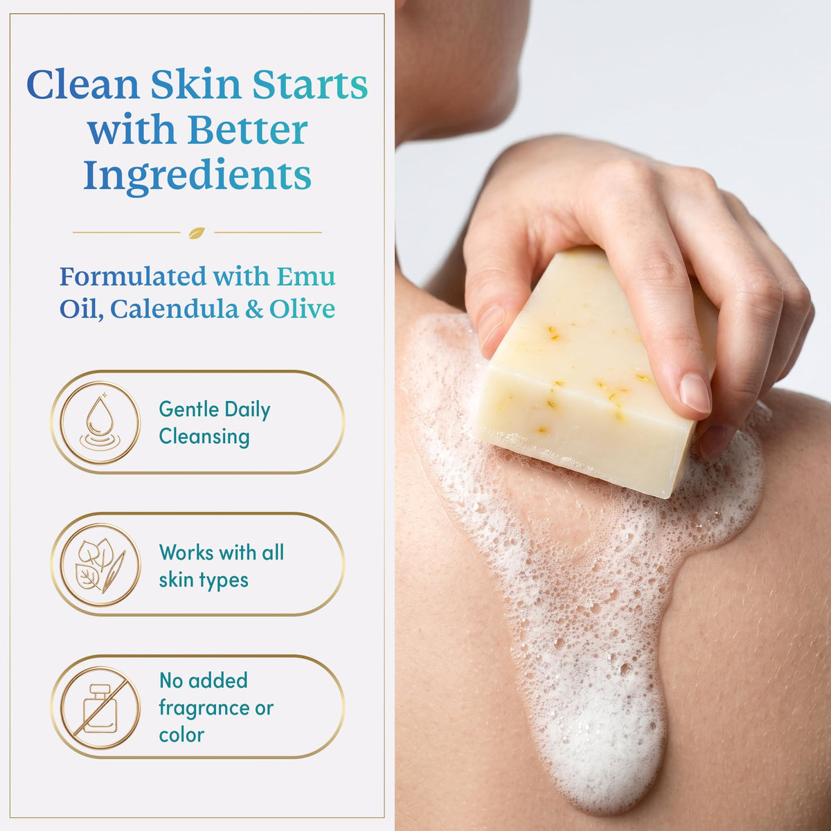 Emu Joy soap bar top texture highlighting smooth, long‑lasting surface