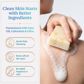 Emu Joy soap bar top texture highlighting smooth, long‑lasting surface
