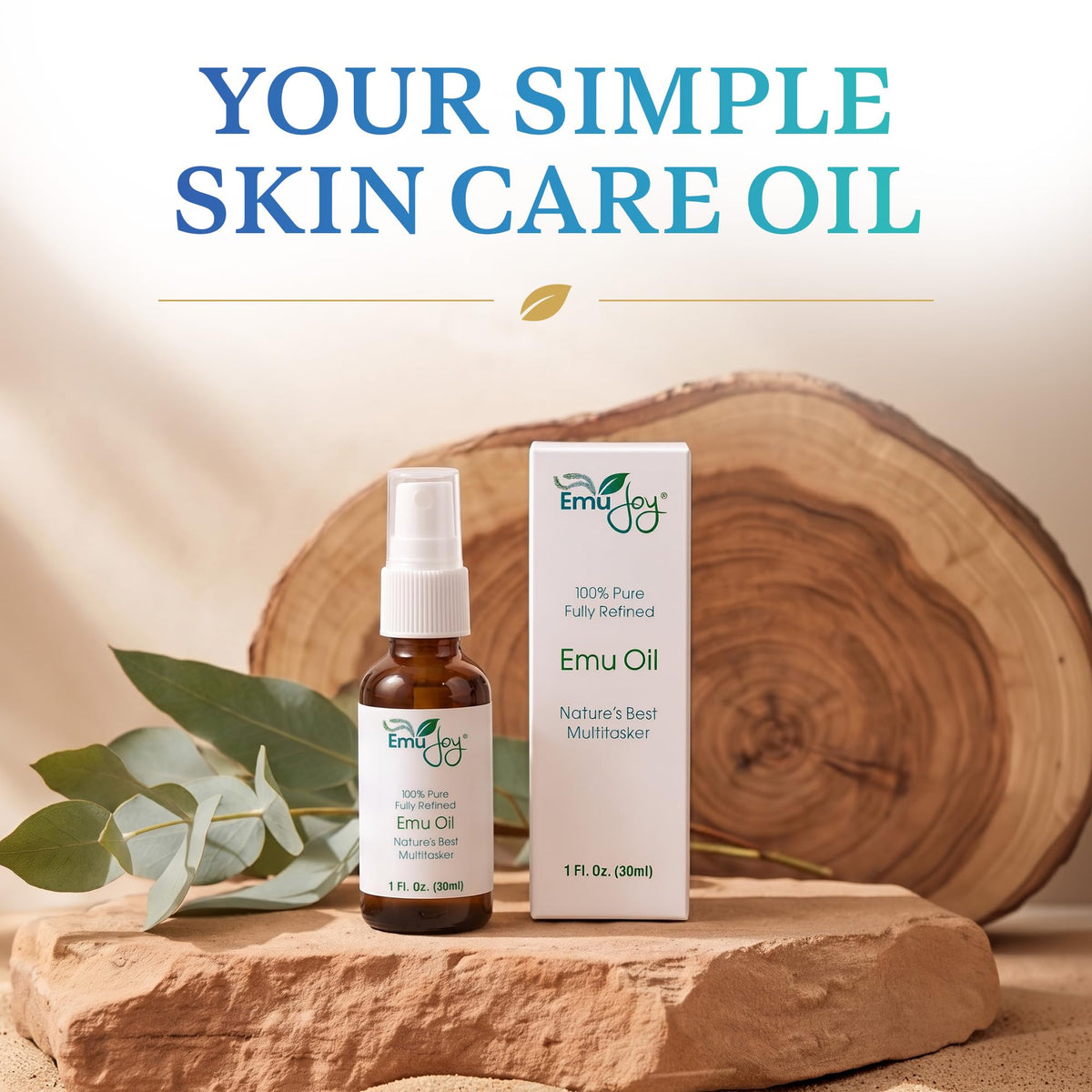 Emu Joy in travel pouch conveying convenience and on‑the‑go skin care benefit