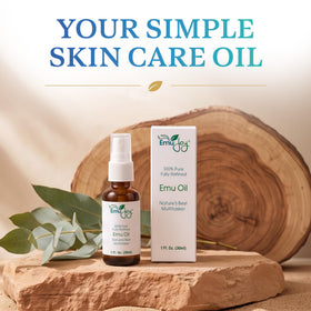 Emu Joy in travel pouch conveying convenience and on‑the‑go skin care benefit