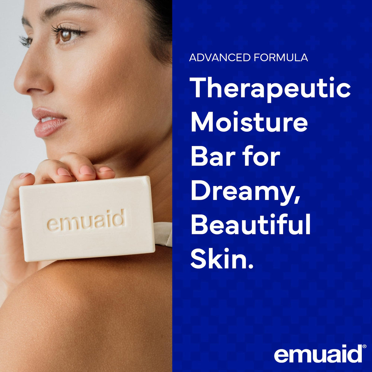 EMUAID moisture bar close-up of triple-milled texture highlighting rich lather potential