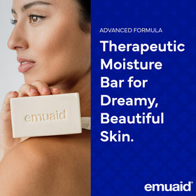 EMUAID moisture bar close-up of triple-milled texture highlighting rich lather potential