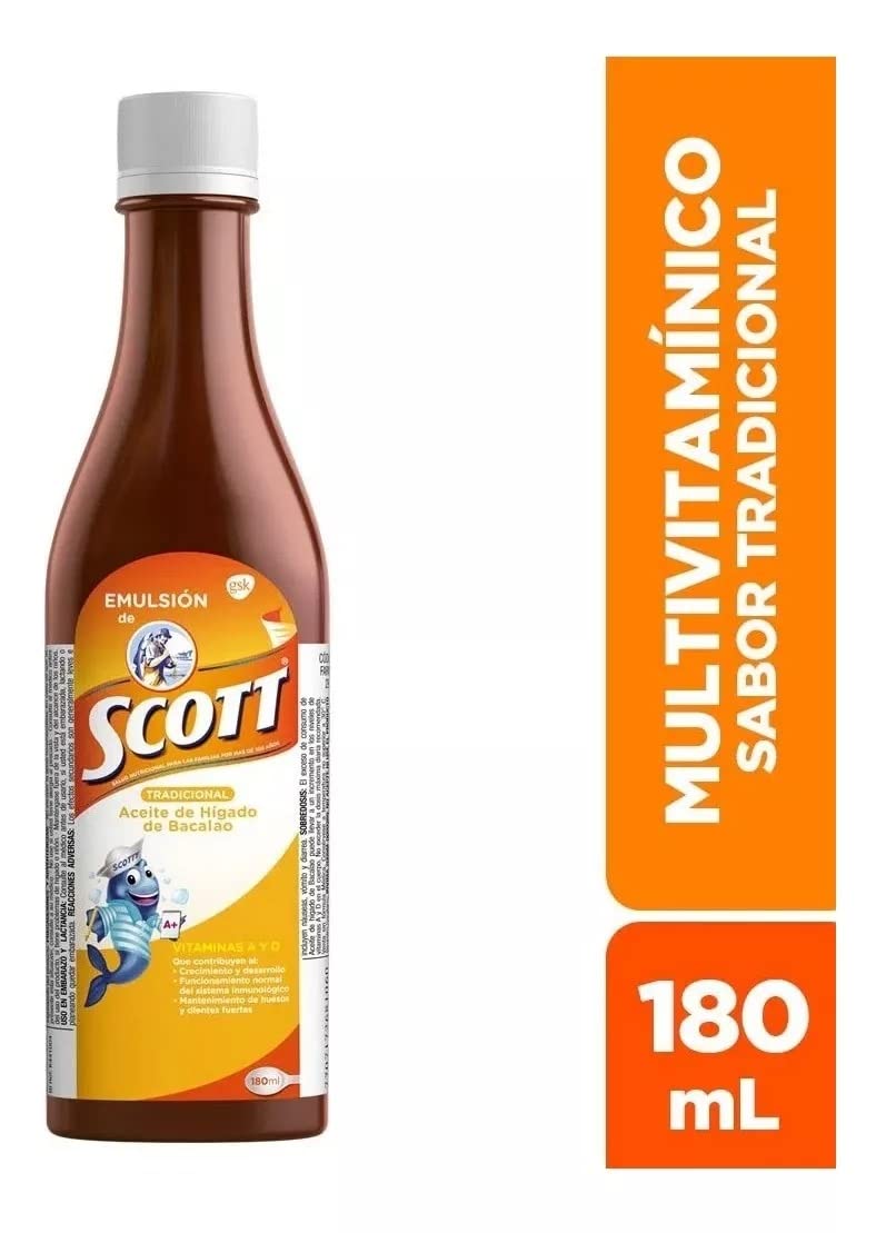 Emulsion de Scott close-up label with nutritional facts for informed use