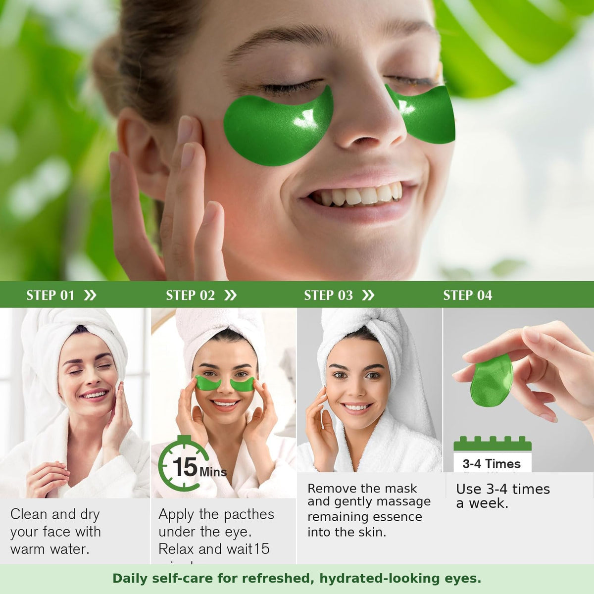 Enaskin Naturals patch applied under eye on model showing refreshed look