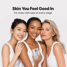 EnaSkin on bathroom counter at night suggesting evening routine and skin-renewal ritual