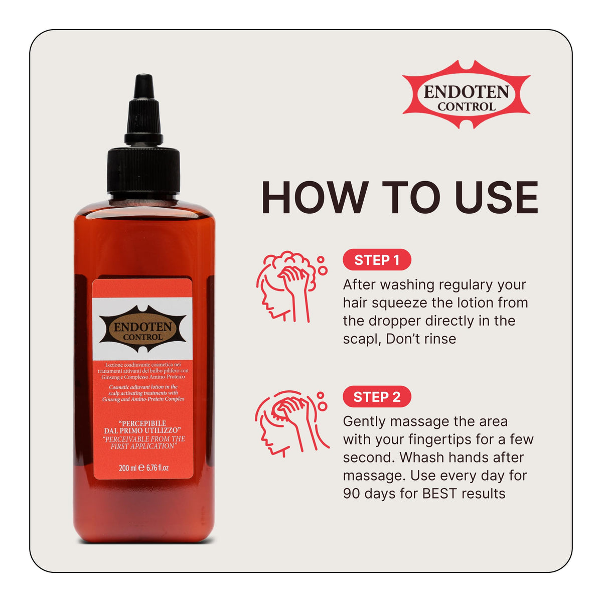 Endoten Control 200ml bottle beside common items to show size and travel-friendly capacity
