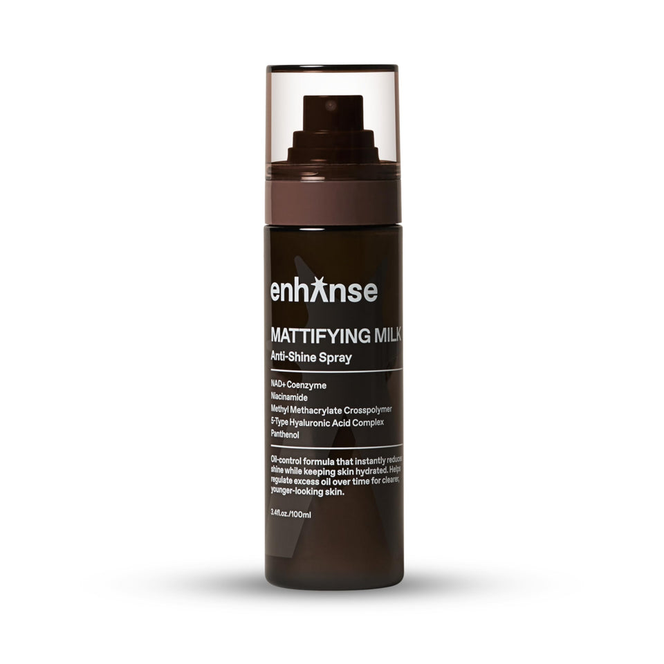 ENHANSE front packaging showing mattifying milk bottle and benefit portability