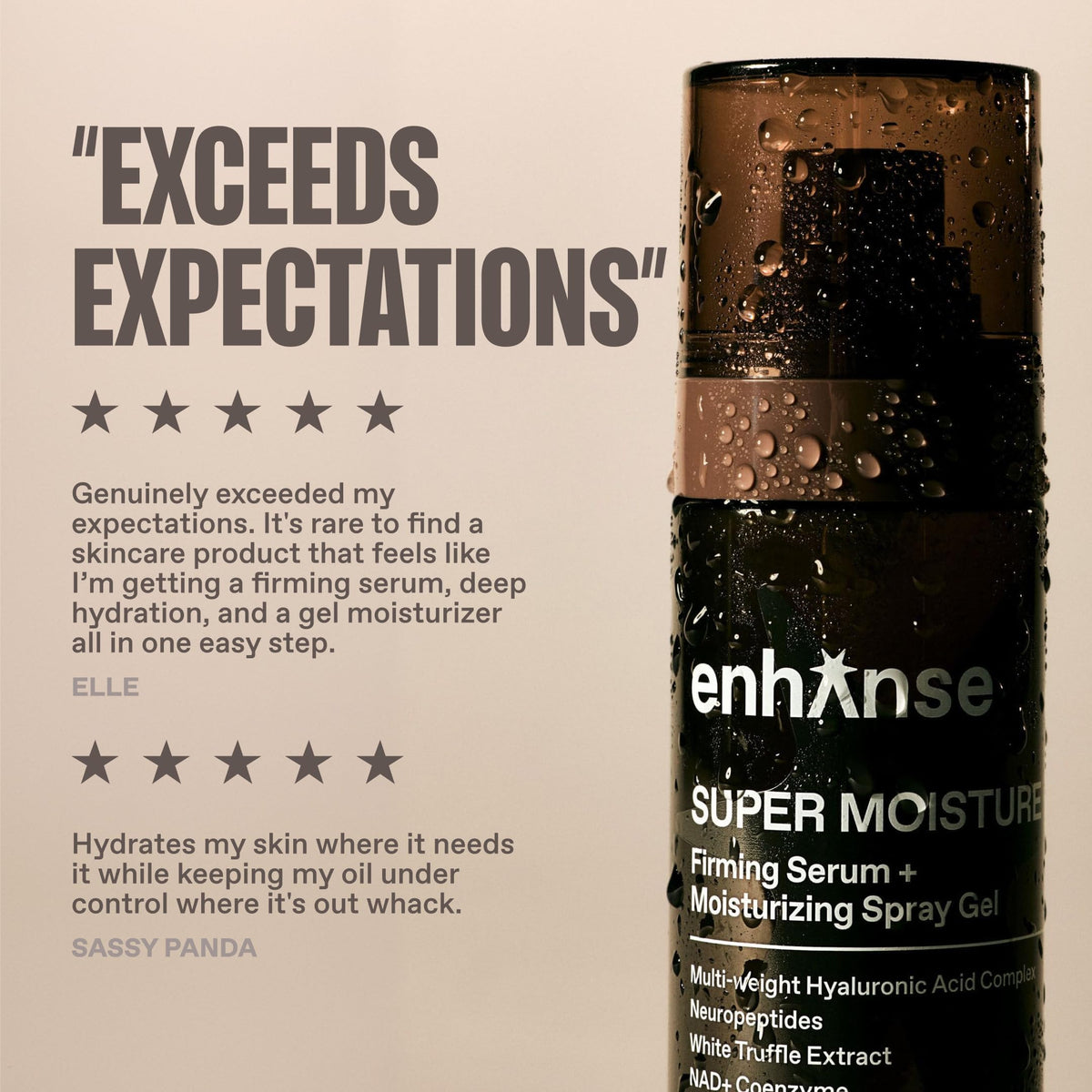 ENHANSE bottle next to common objects to show 100 mL compact size