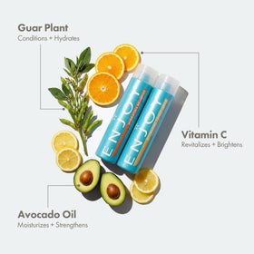 Enjoy creamy conditioner texture close-up demonstrating smooth, hydrating formula