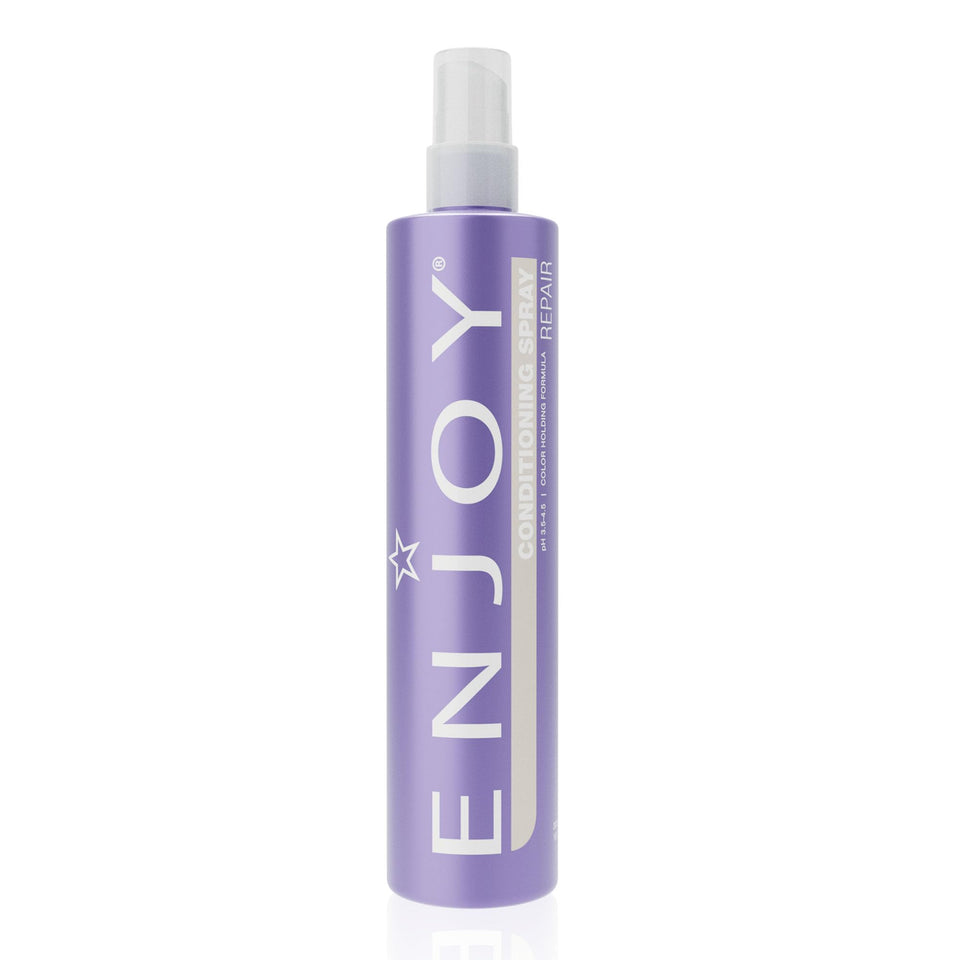 Enjoy conditioning spray front bottle shot showing label and benefits