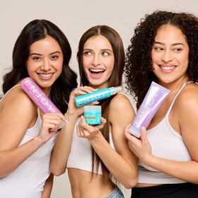 Lifestyle bathroom shelf with Enjoy jar highlighting everyday grooming benefit
