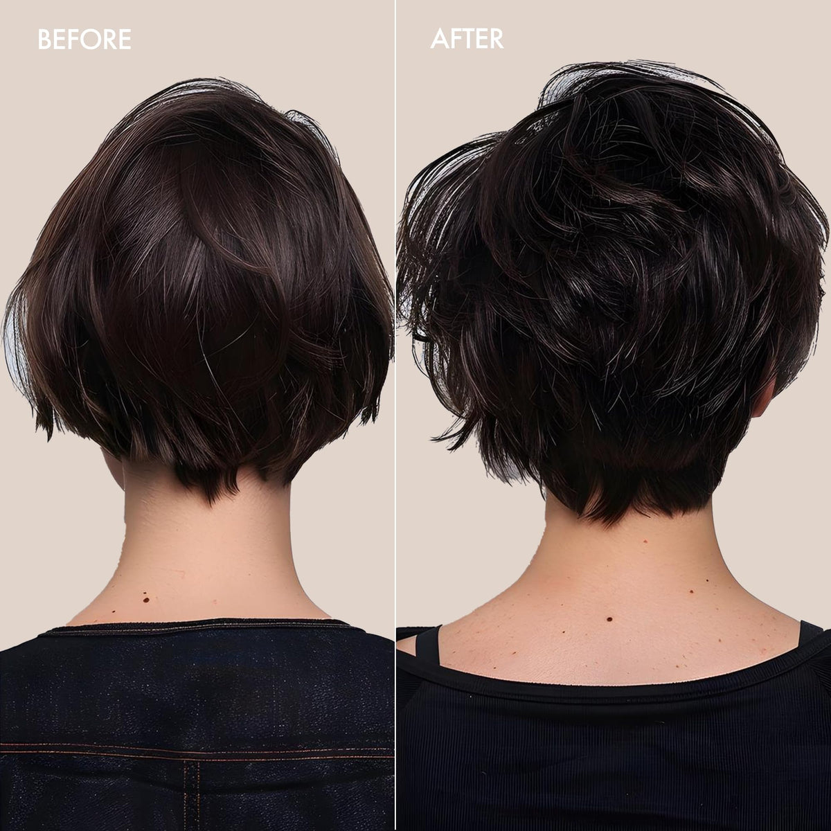 Styled hair side profile using Enjoy showing natural shine and flexibility