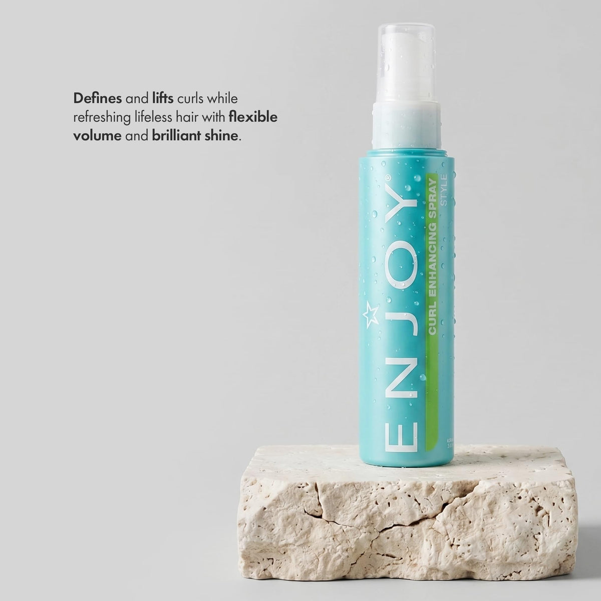 Enjoy spray nozzle releasing fine mist to evenly coat curls for lightweight hold