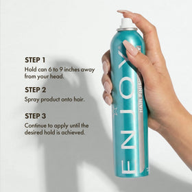 Enjoy finishing spray beside hand showing 10 oz scale for travel and storage