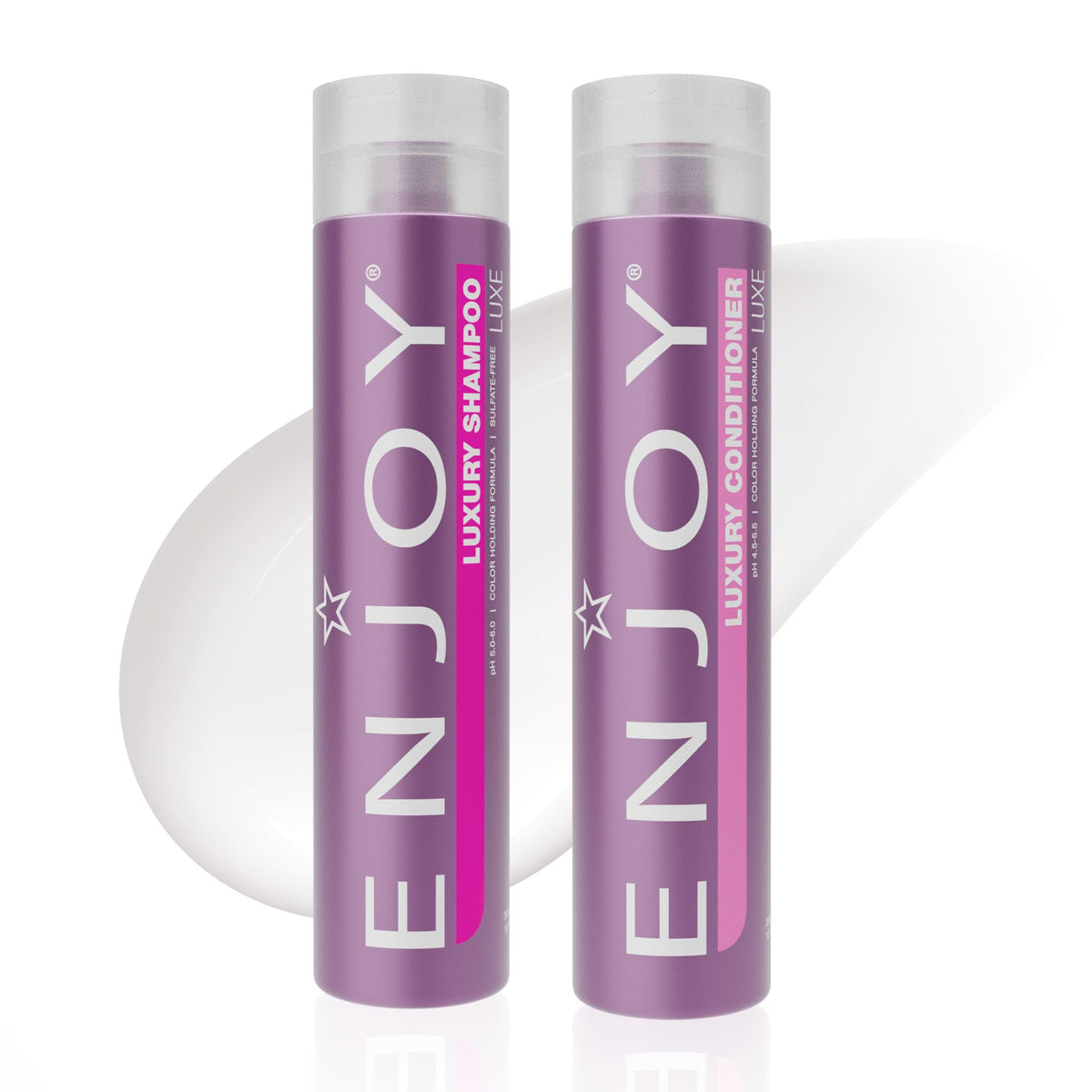 Enjoy front packaging showing shampoo and conditioner for manageable hair