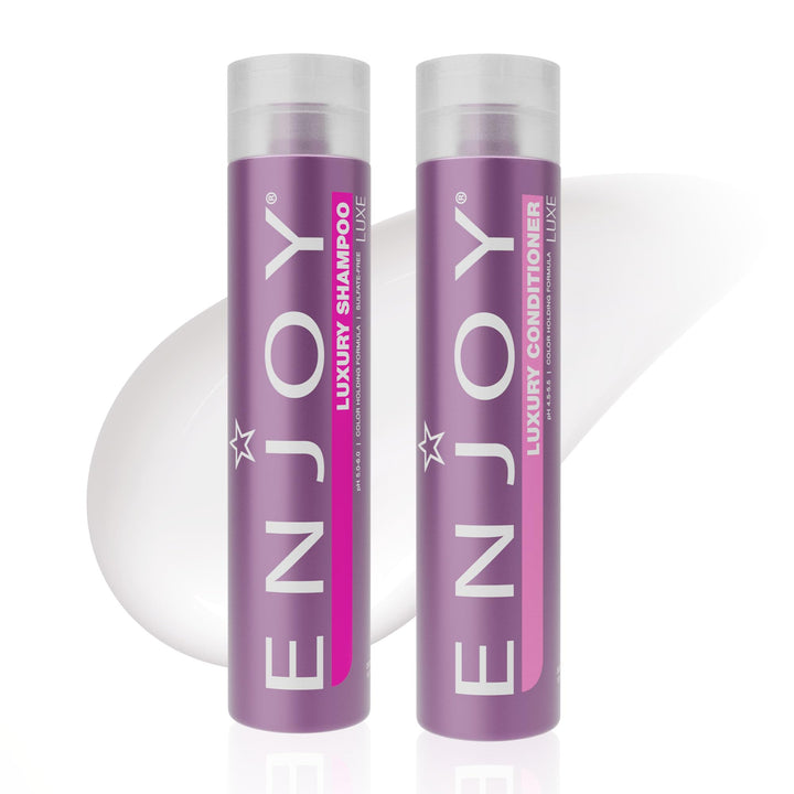 Enjoy front packaging showing shampoo and conditioner for manageable hair