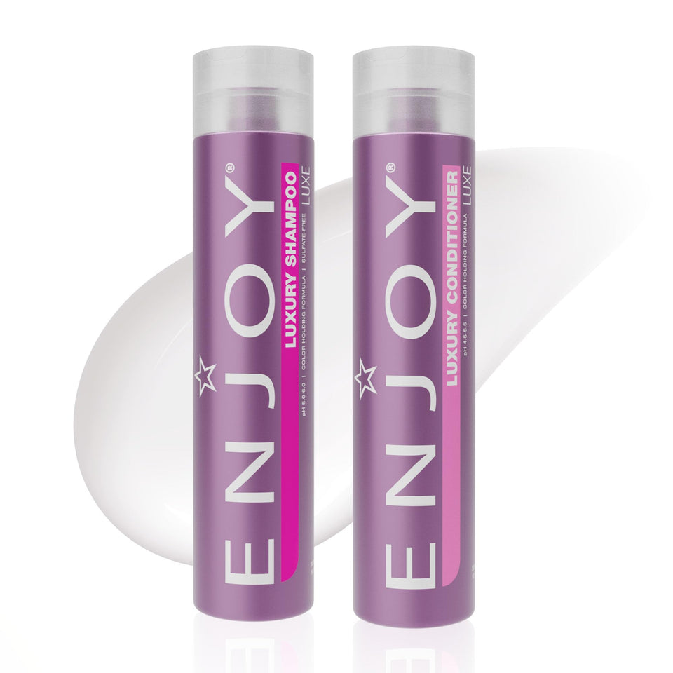 Enjoy front packaging showing shampoo and conditioner for manageable hair