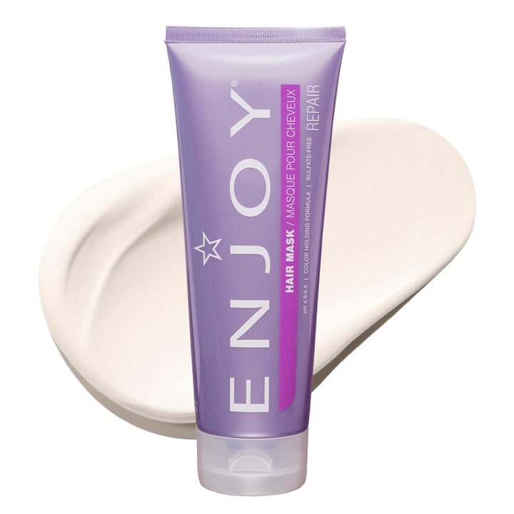 Enjoy hair mask front packaging showing jar and label, communicates product clarity